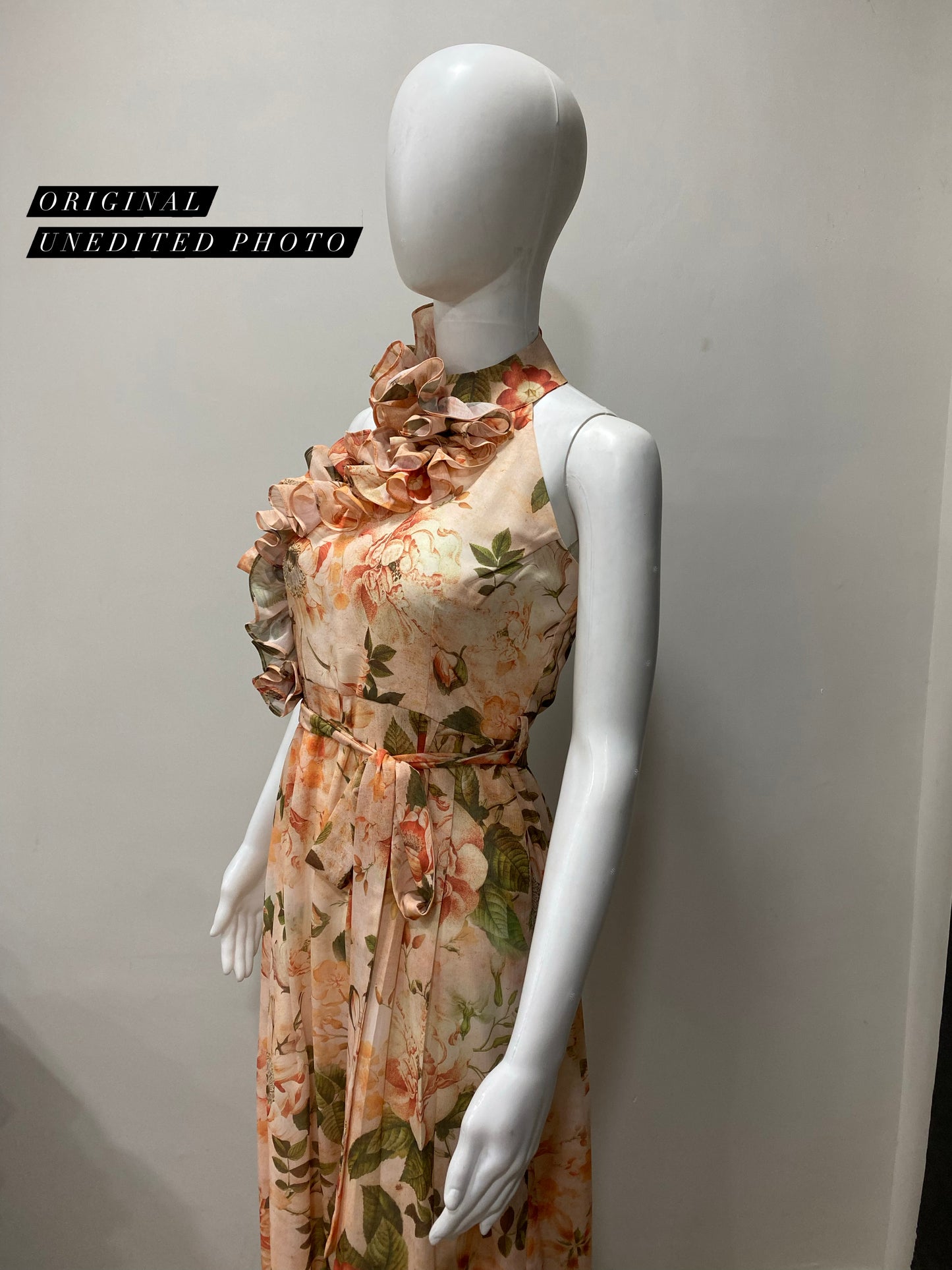 LUXE Floral Ruffle Halter Vintage Gown