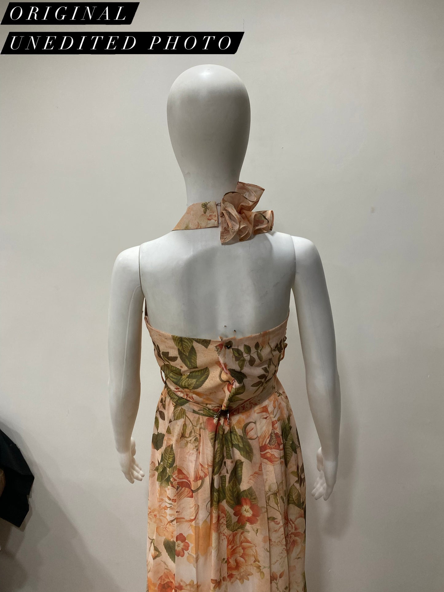 LUXE Floral Ruffle Halter Vintage Gown
