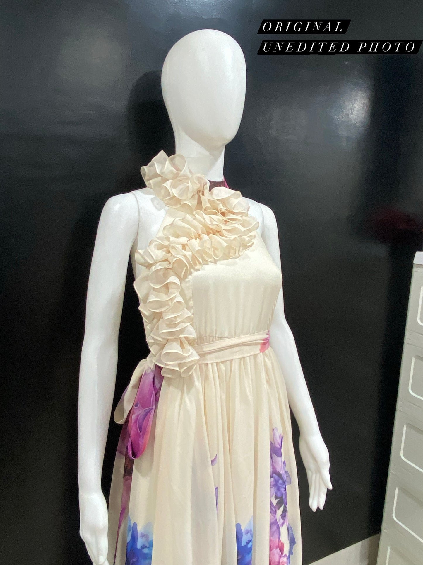 FlowerPaint Ruffle Halter Gown