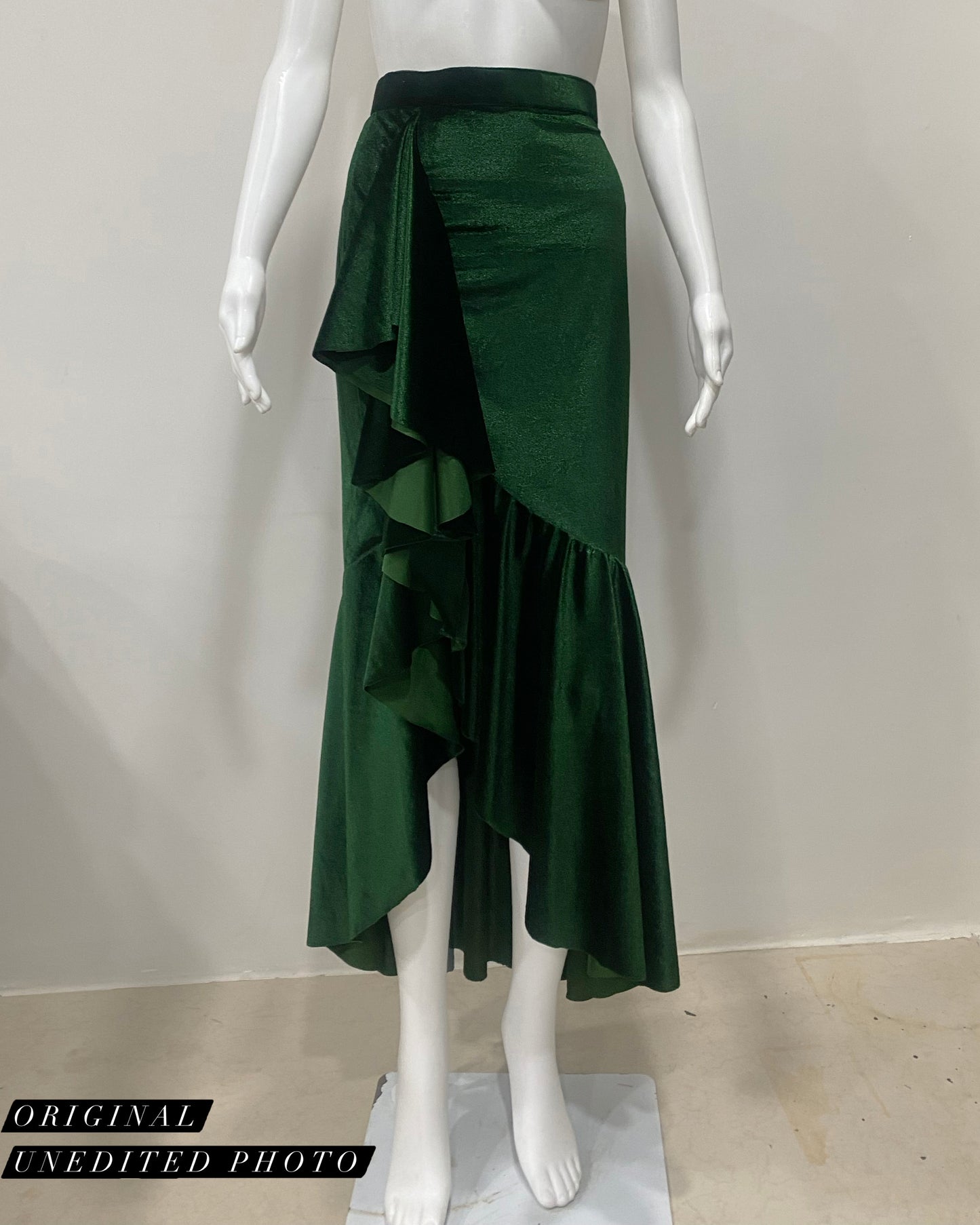Emerald Ruffle Velvet Skirt