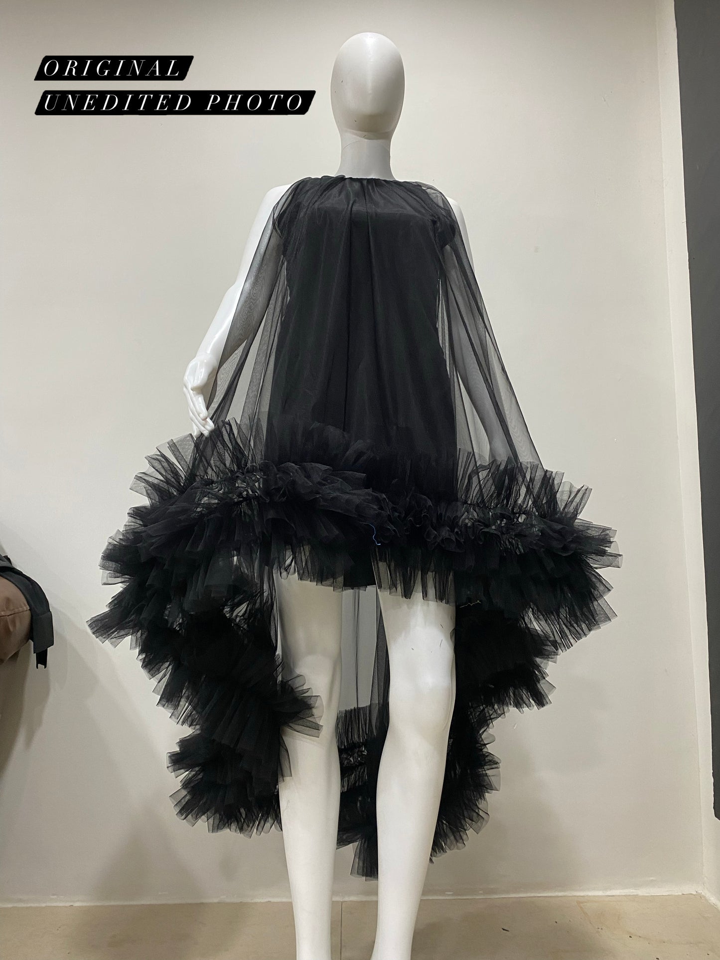 LUXE Tulle Ruffle Drama Black Gown