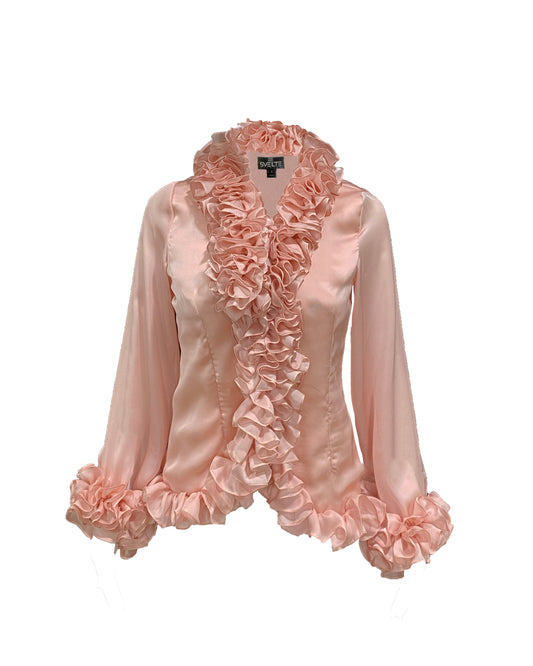 Coral Ruffle Neck Top