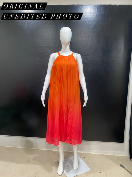 CLEARANCE - Ombre Pleated Orange Pink Spaghetti Dress