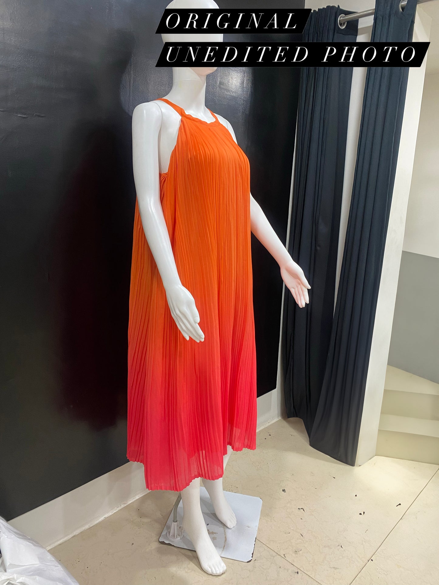 CLEARANCE - Ombre Pleated Orange Pink Spaghetti Dress