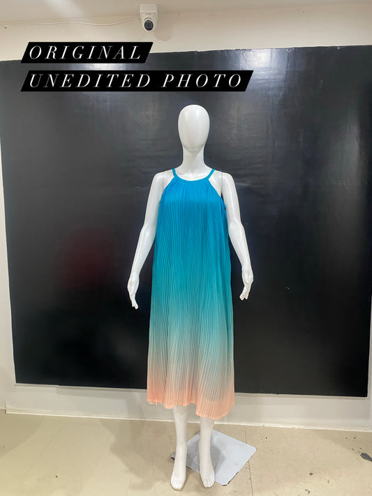 CLEARANCE - Ombre Pleated Blue White Spaghetti Dress