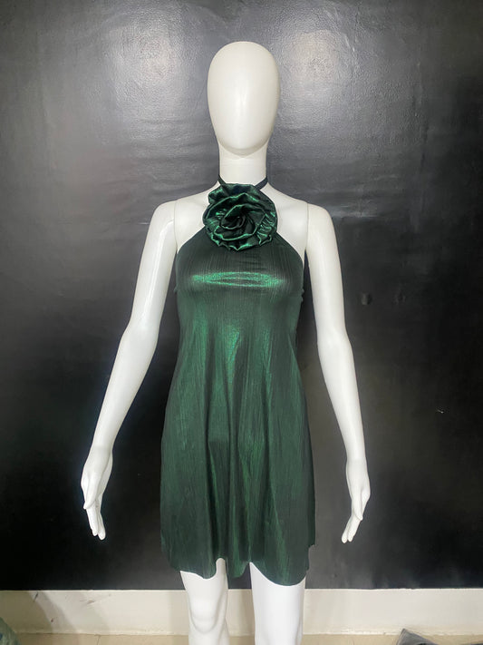 CLEARANCE - Emerald Metal Rose Dress