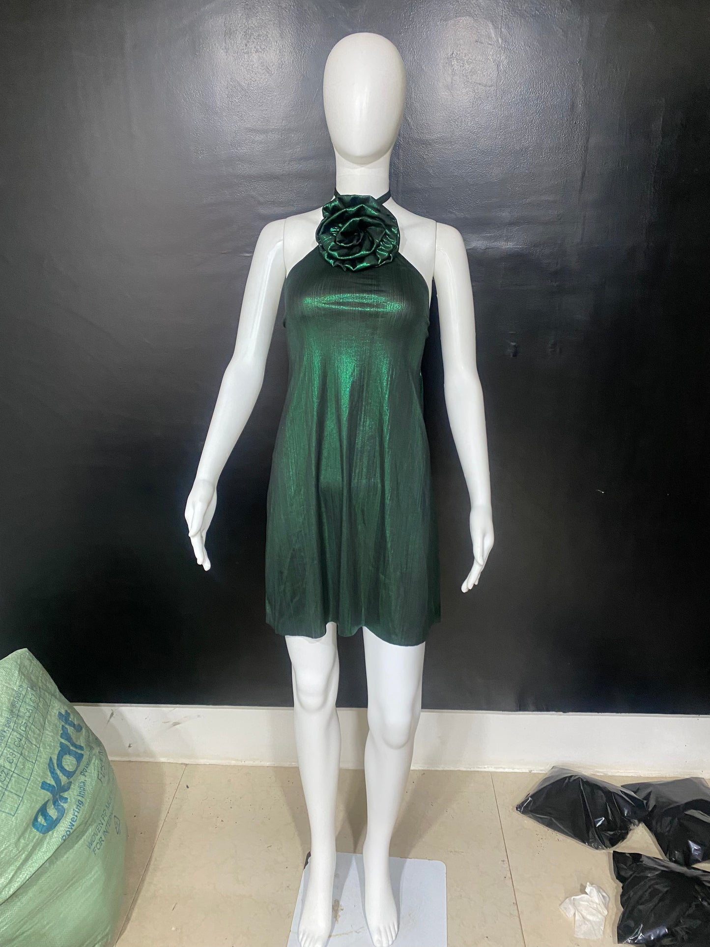 CLEARANCE - Emerald Metal Rose Dress