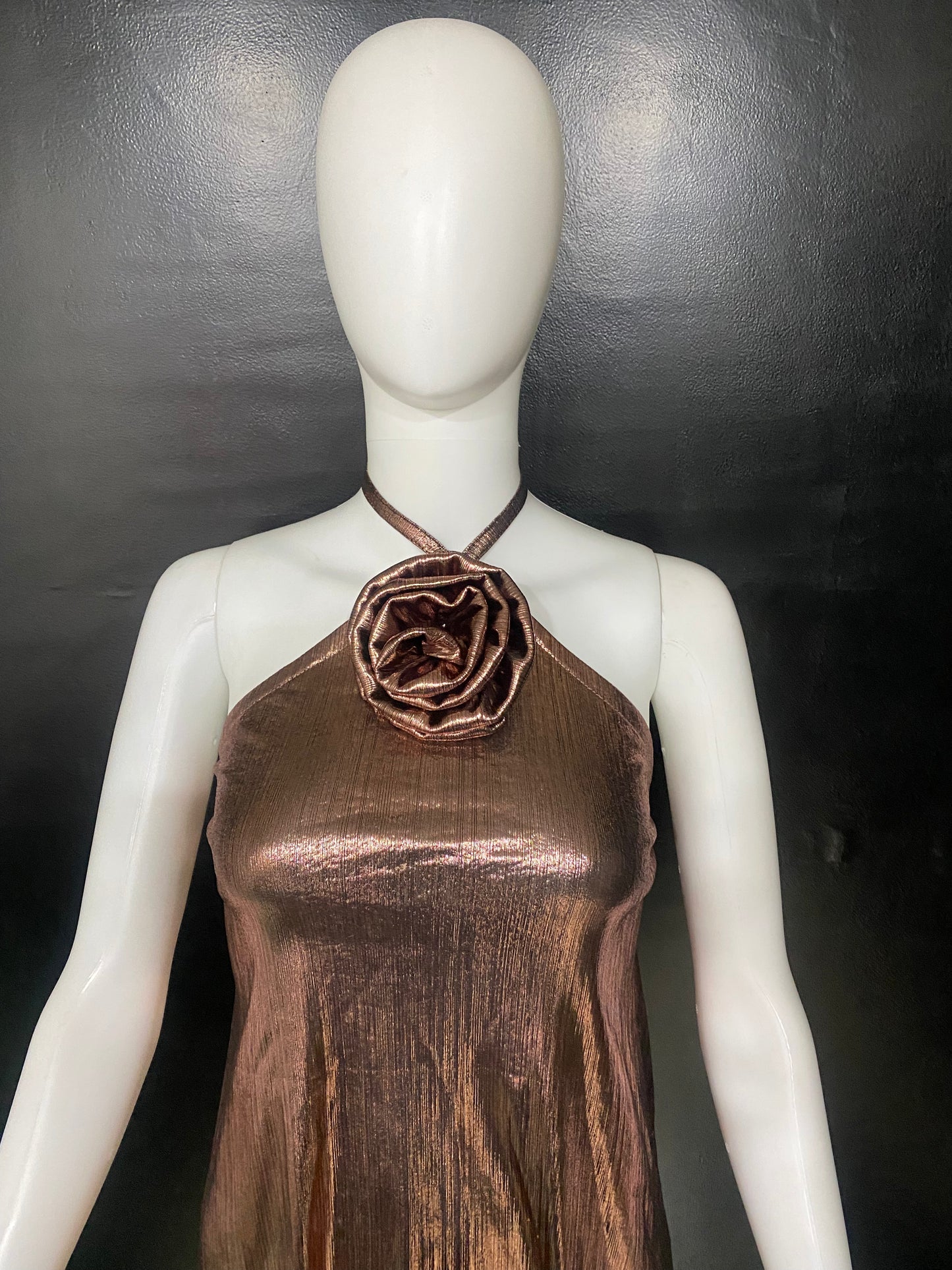 CLEARANCE - Champagne Metal Rose Dress