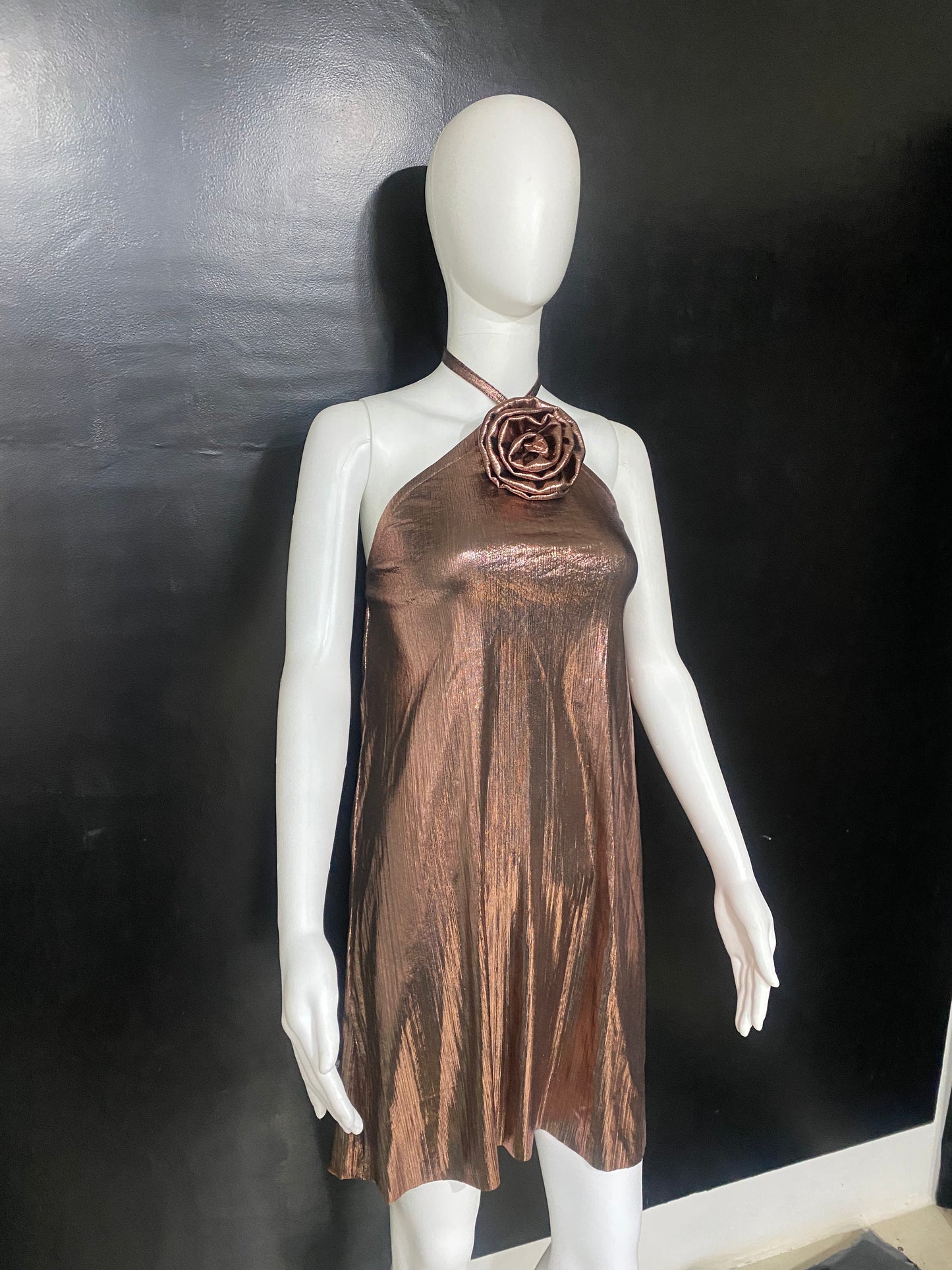 CLEARANCE - Champagne Metal Rose Dress