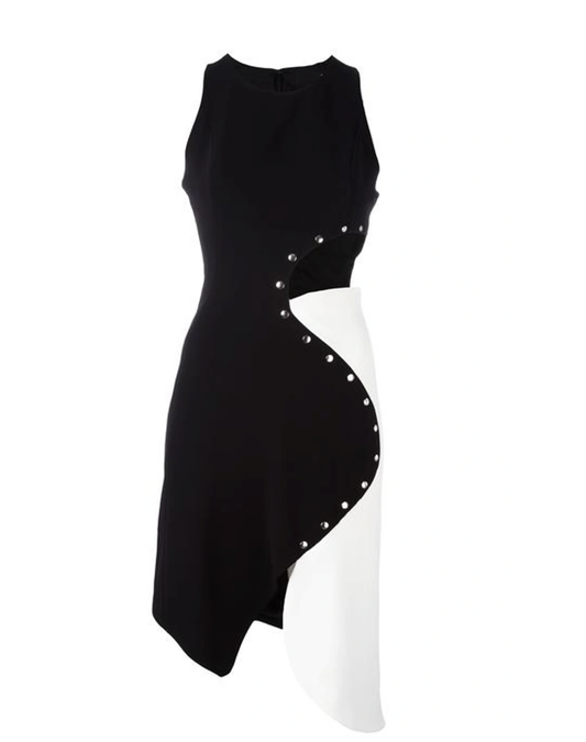 Thierra Black White Asymmetric Dress