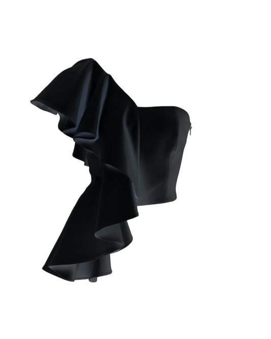 Black One Shoulder Ruffle Top