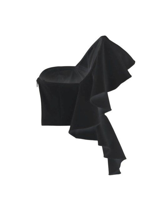 Black One Shoulder Ruffle Top