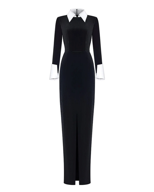 LUXE Black White Collar Cuff Gown