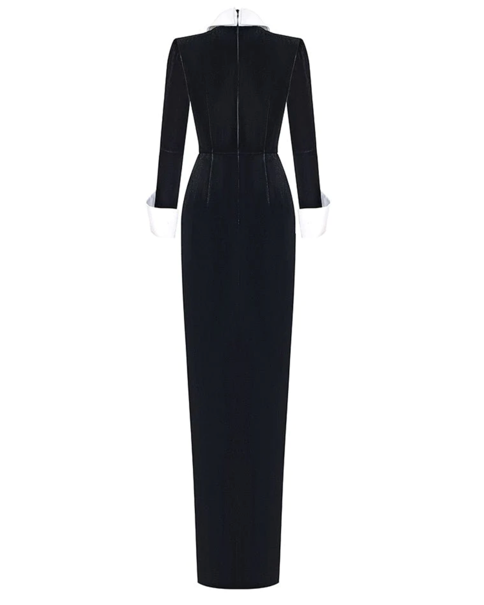LUXE Black White Collar Cuff Gown
