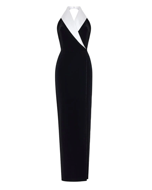LUXE Black White Collar Gown