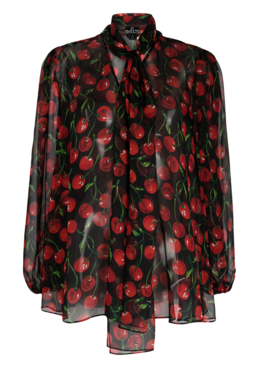 Cherry Pussy Bow Top