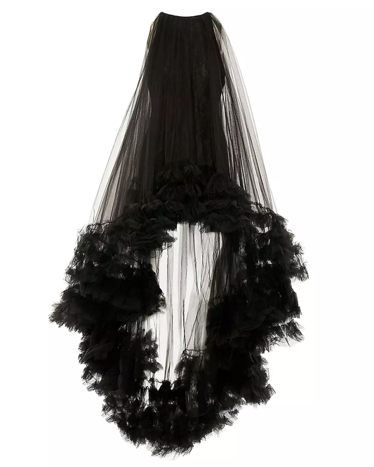 LUXE Tulle Ruffle Drama Black Gown