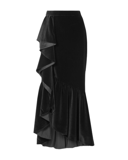 Noir Ruffle Velvet Skirt