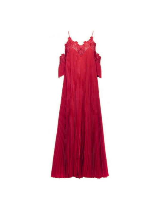 CLEARANCE - Red Cold-Shoulder Lace Dress