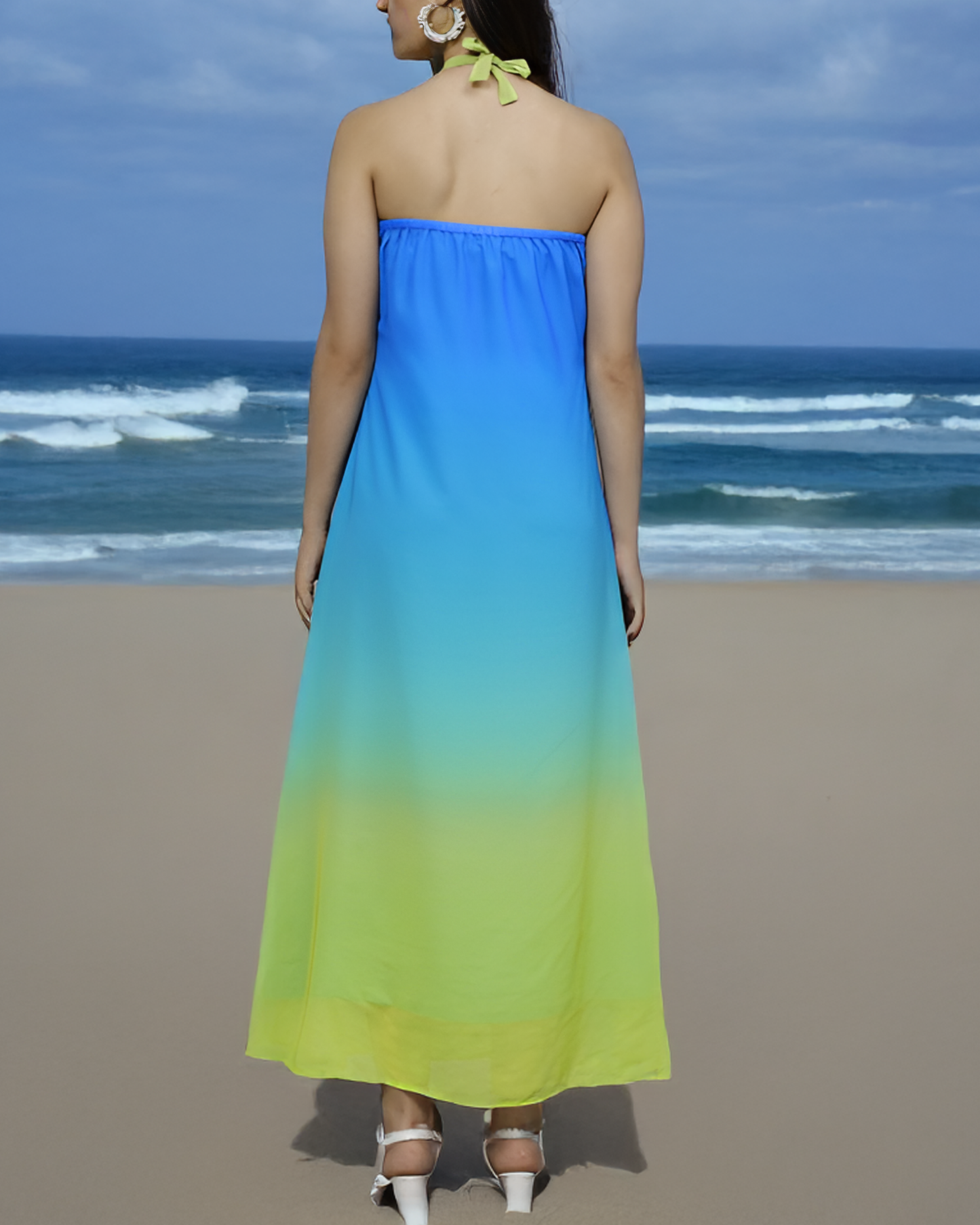 Blue Yellow Ombre Halter Gown