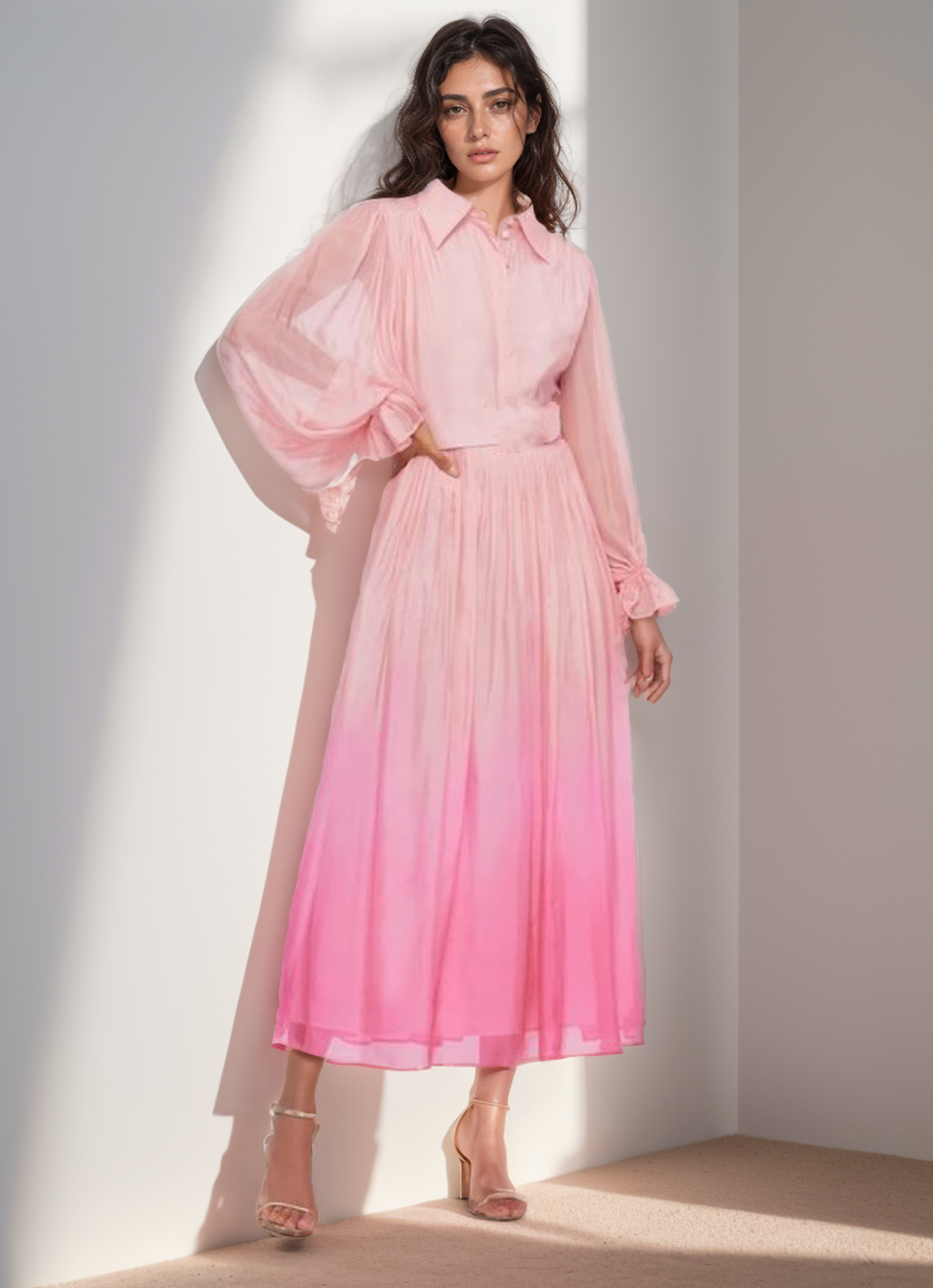 CLEARANCE Pink Ombre Pussy Bow Midi