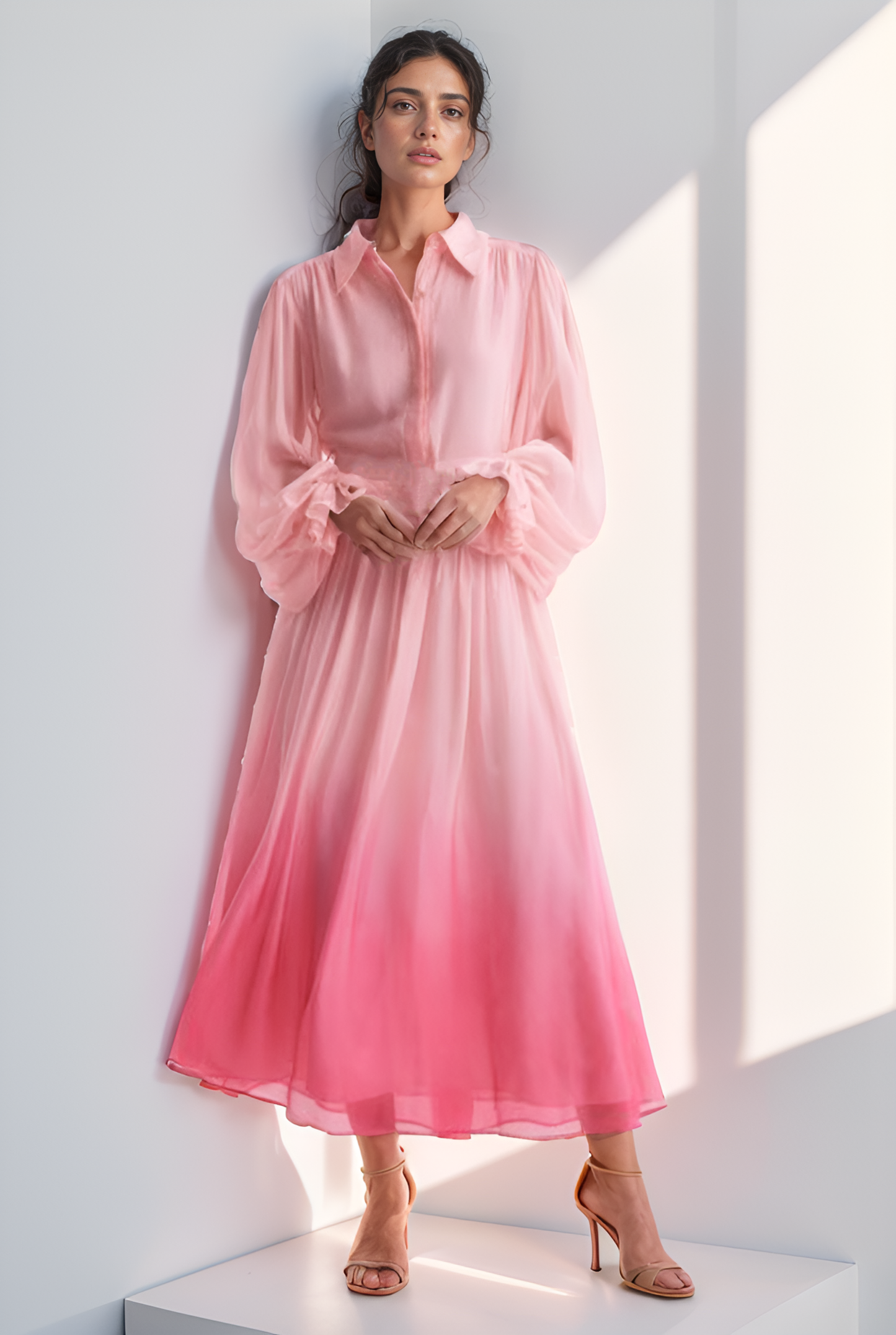 CLEARANCE Pink Ombre Pussy Bow Midi