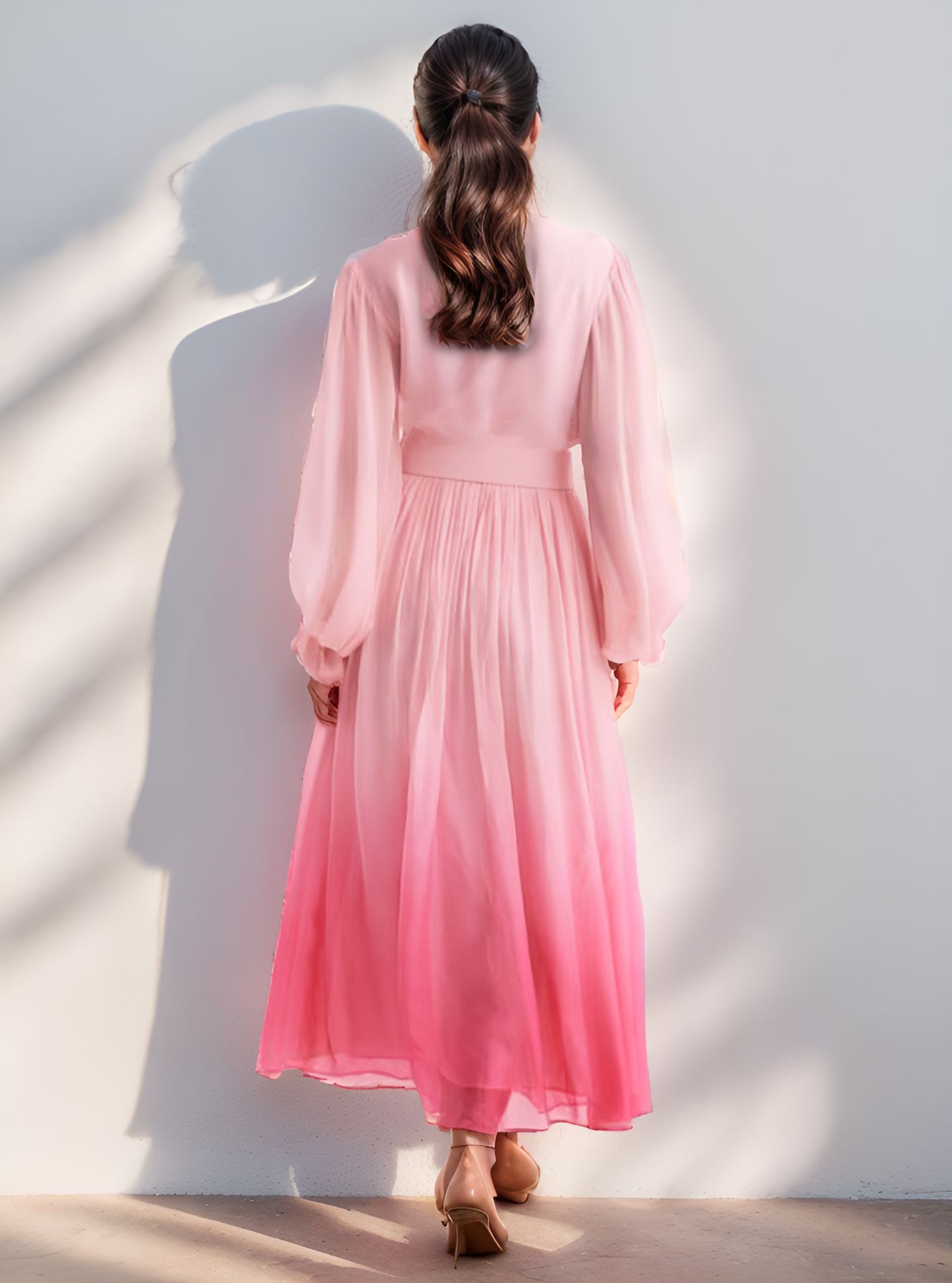 CLEARANCE Pink Ombre Pussy Bow Midi