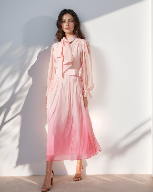 CLEARANCE Pink Ombre Pussy Bow Midi