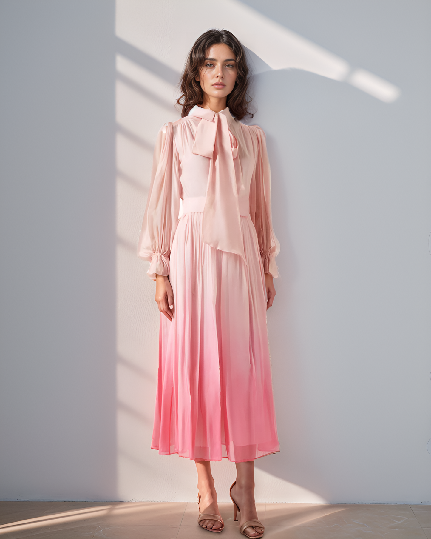 CLEARANCE Pink Ombre Pussy Bow Midi