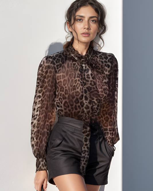 CLEARANCE - Leopard Pussy Bow Top