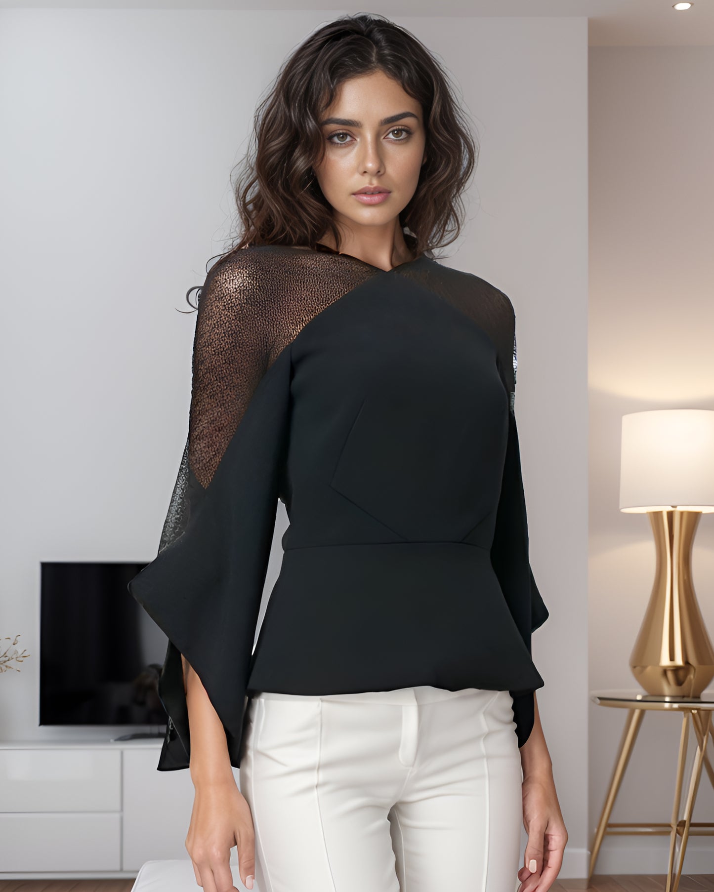 Black Sheer Cape Top
