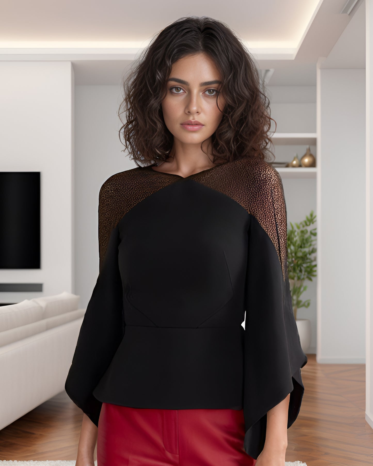 Black Sheer Cape Top