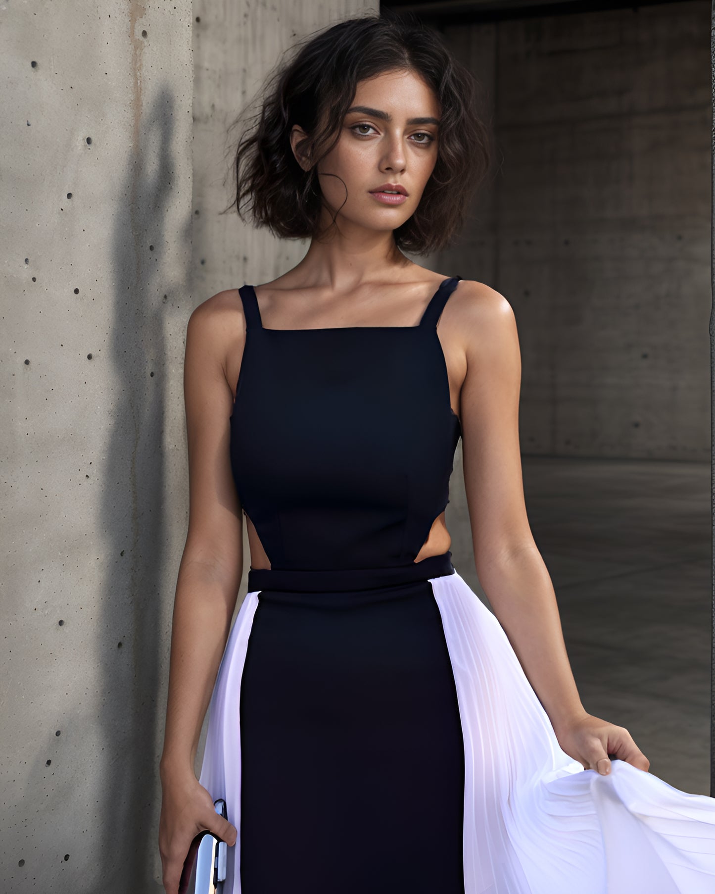 LUXE Black White Panel Cut-Out Gown