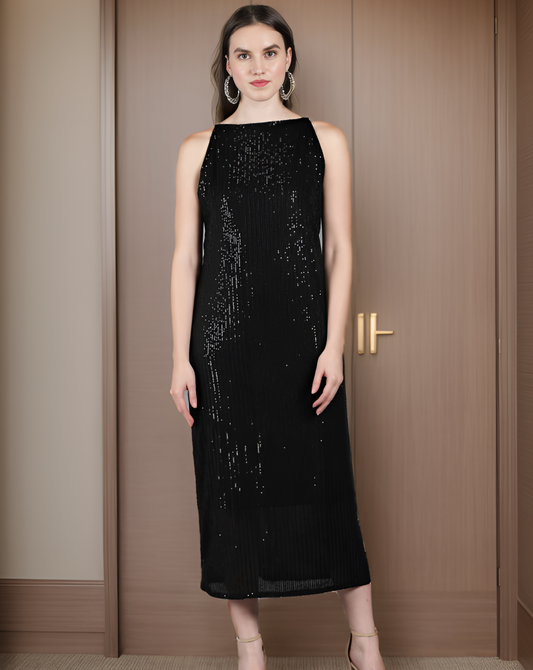 CLEARANCE - Sequins Halter Midi