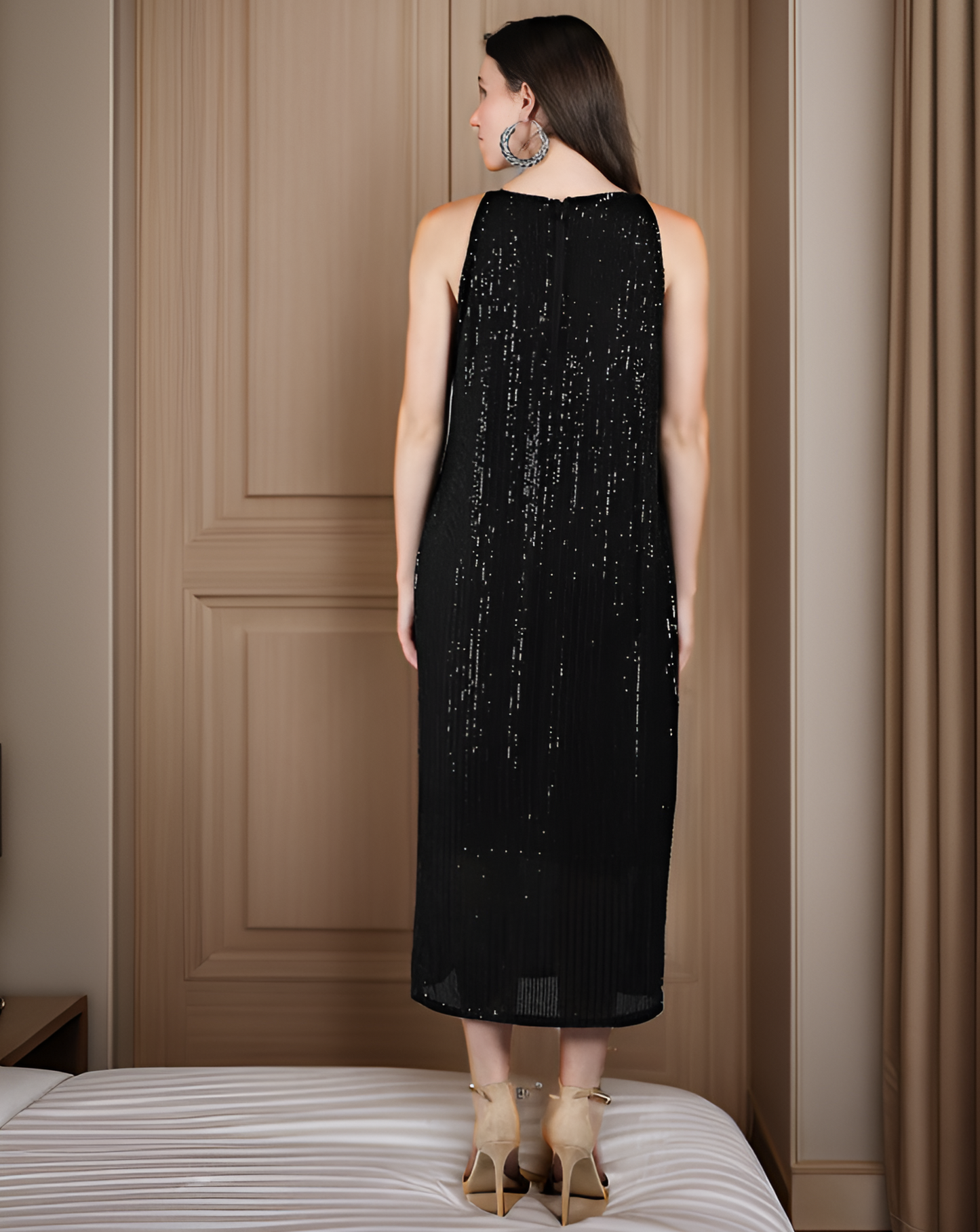 CLEARANCE - Sequins Halter Midi