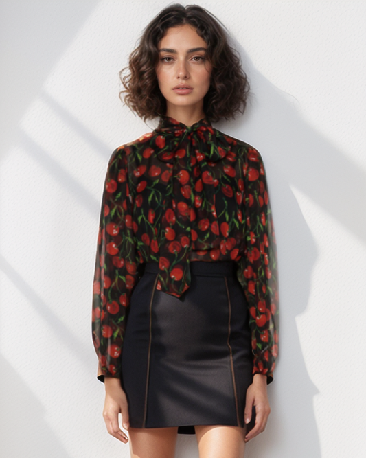 Cherry Pussy Bow Top