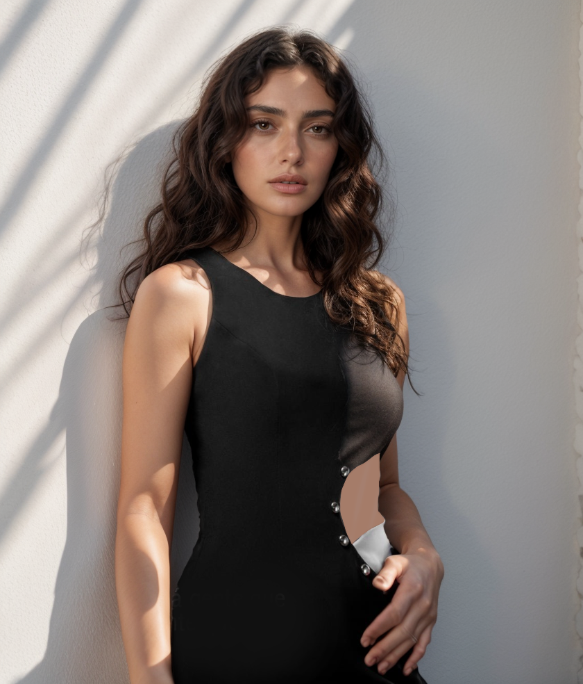 Thierra Black White Asymmetric Dress