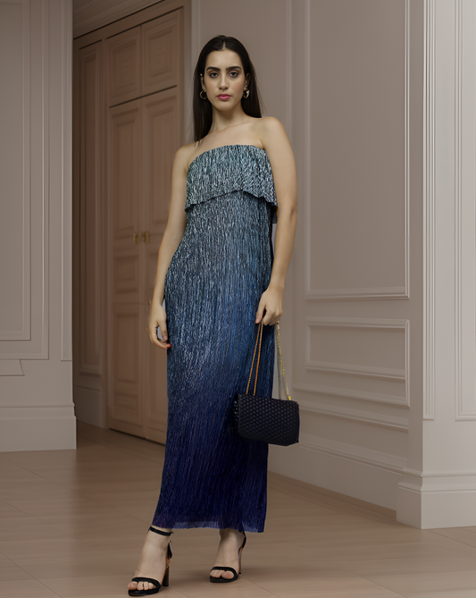 Ombre Metallic Blue Tube Gown