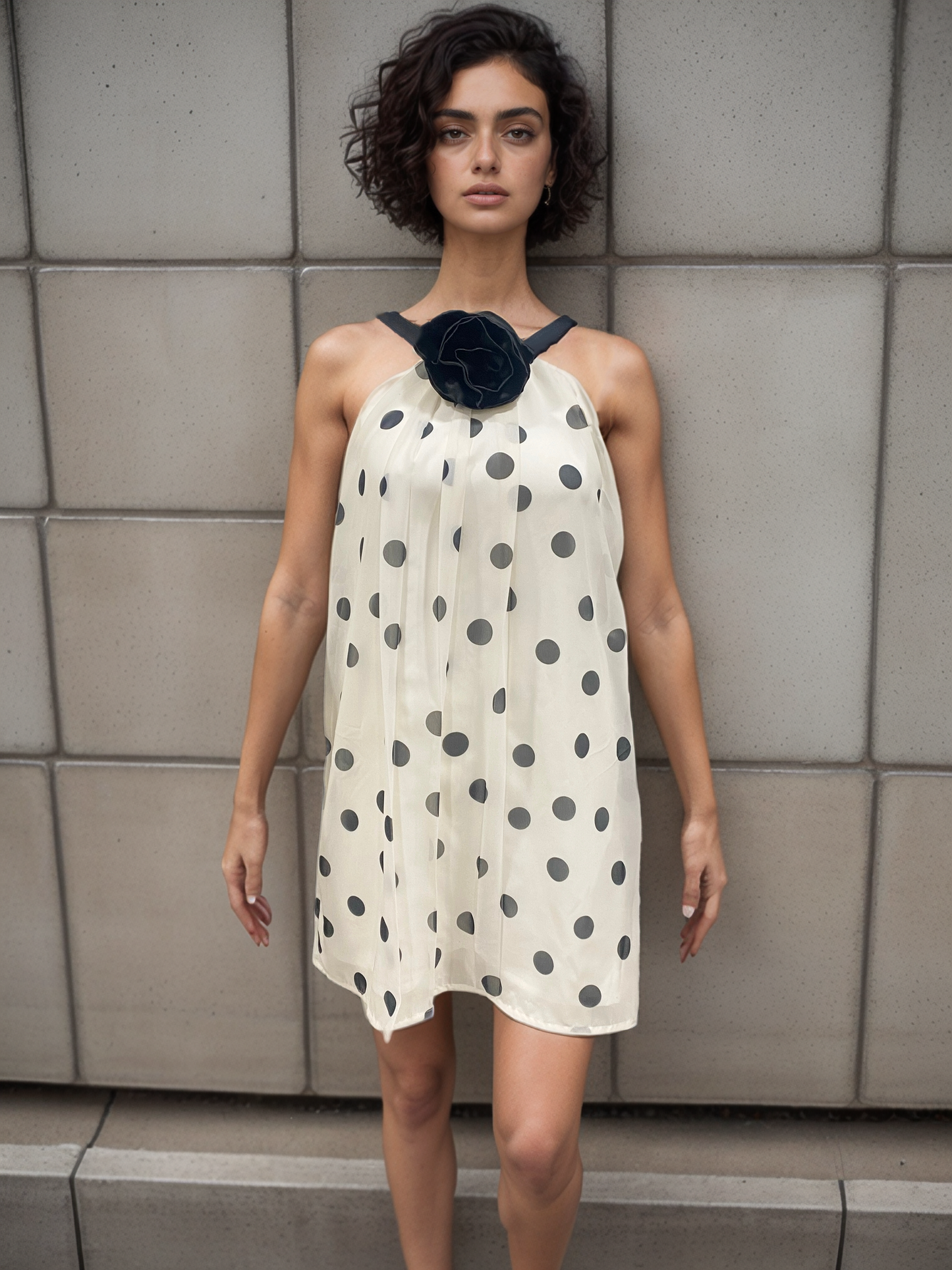 Polka Ruffle Halter Dress