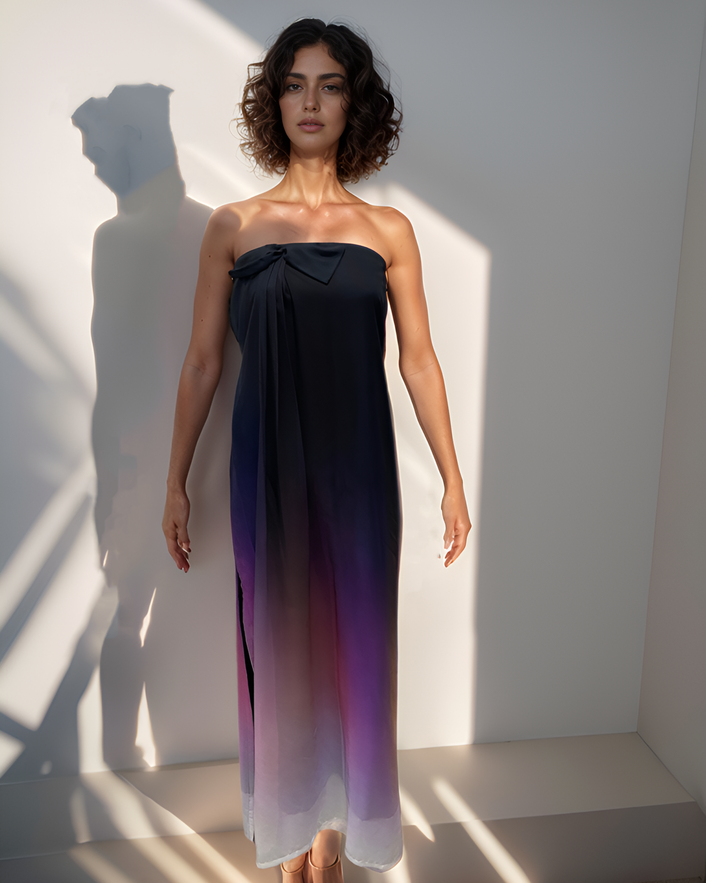 Midnight Black Purple Ombre Tube Gown