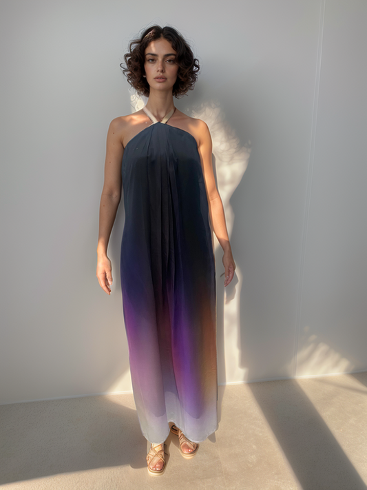 Midnight Black Purple Ombre Halter Gown