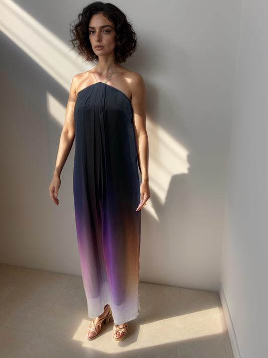 Midnight Black Purple Ombre Halter Gown