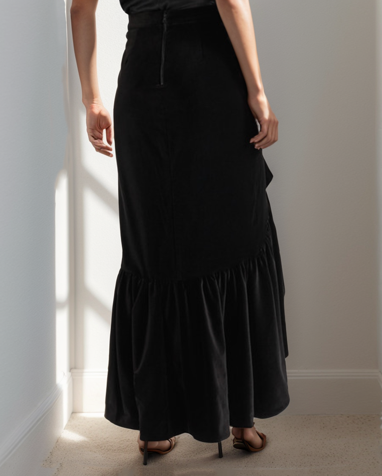 Noir Ruffle Velvet Skirt