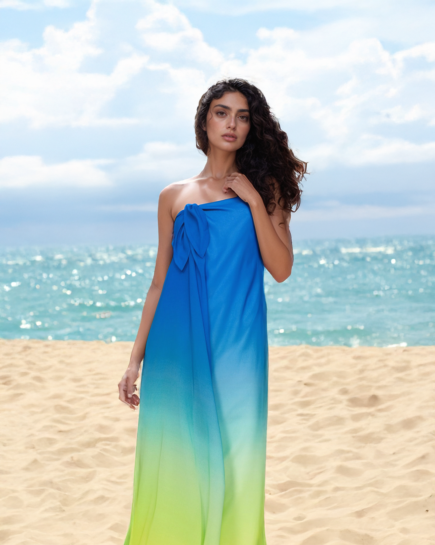 Blue Yellow Ombre Tube Gown