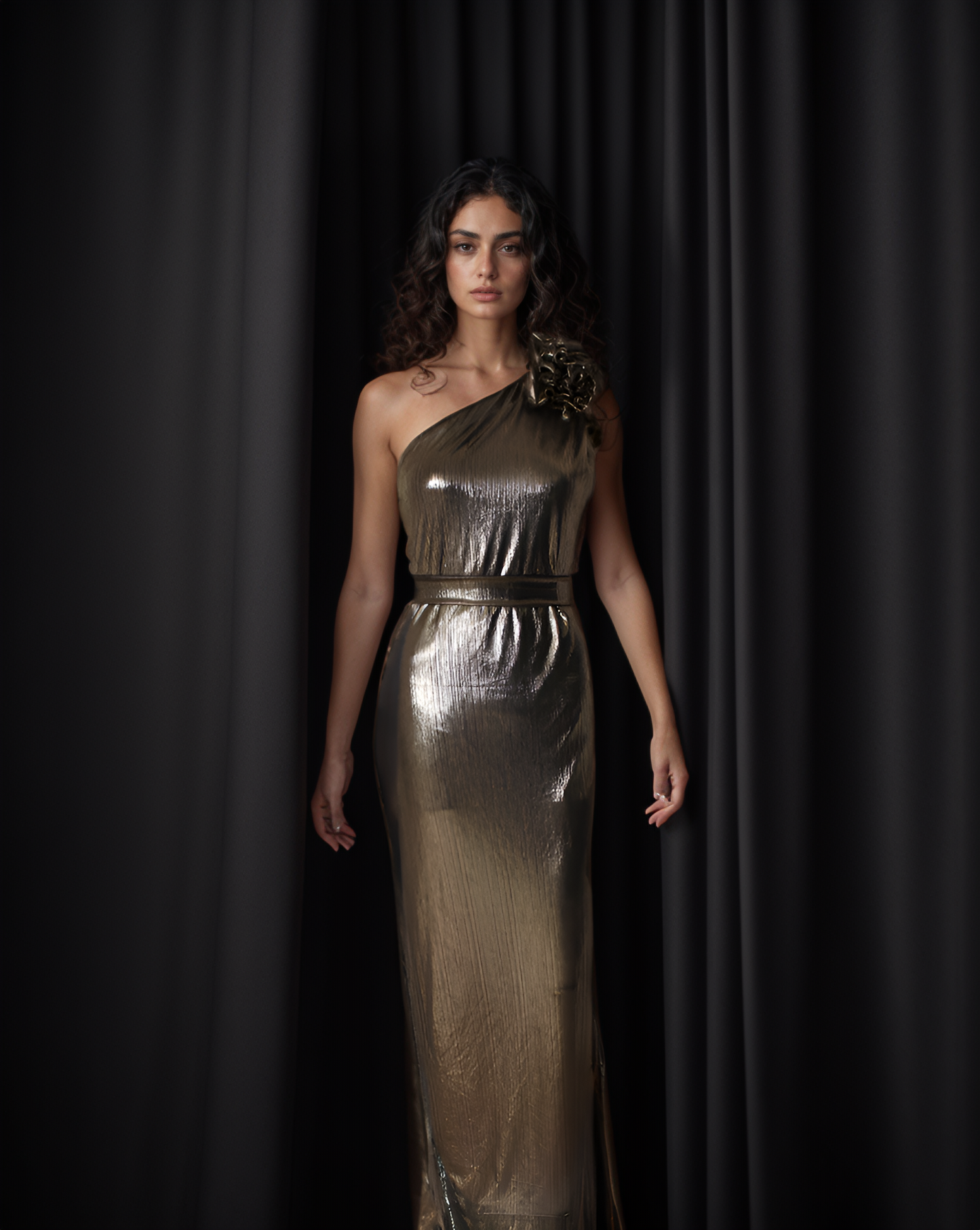 LUXE Bronze Ruffle Gown