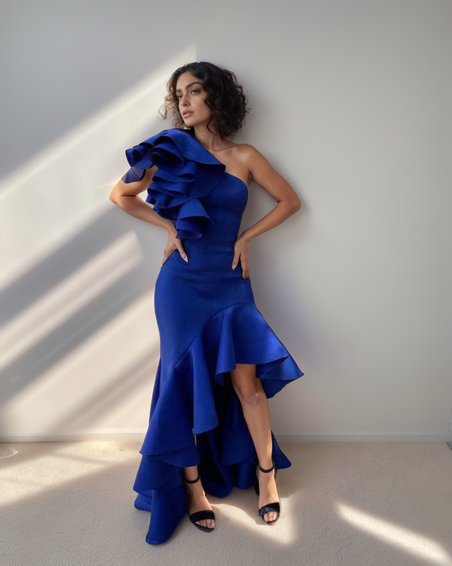 LUXE Electric Blue Ruffle One Gown