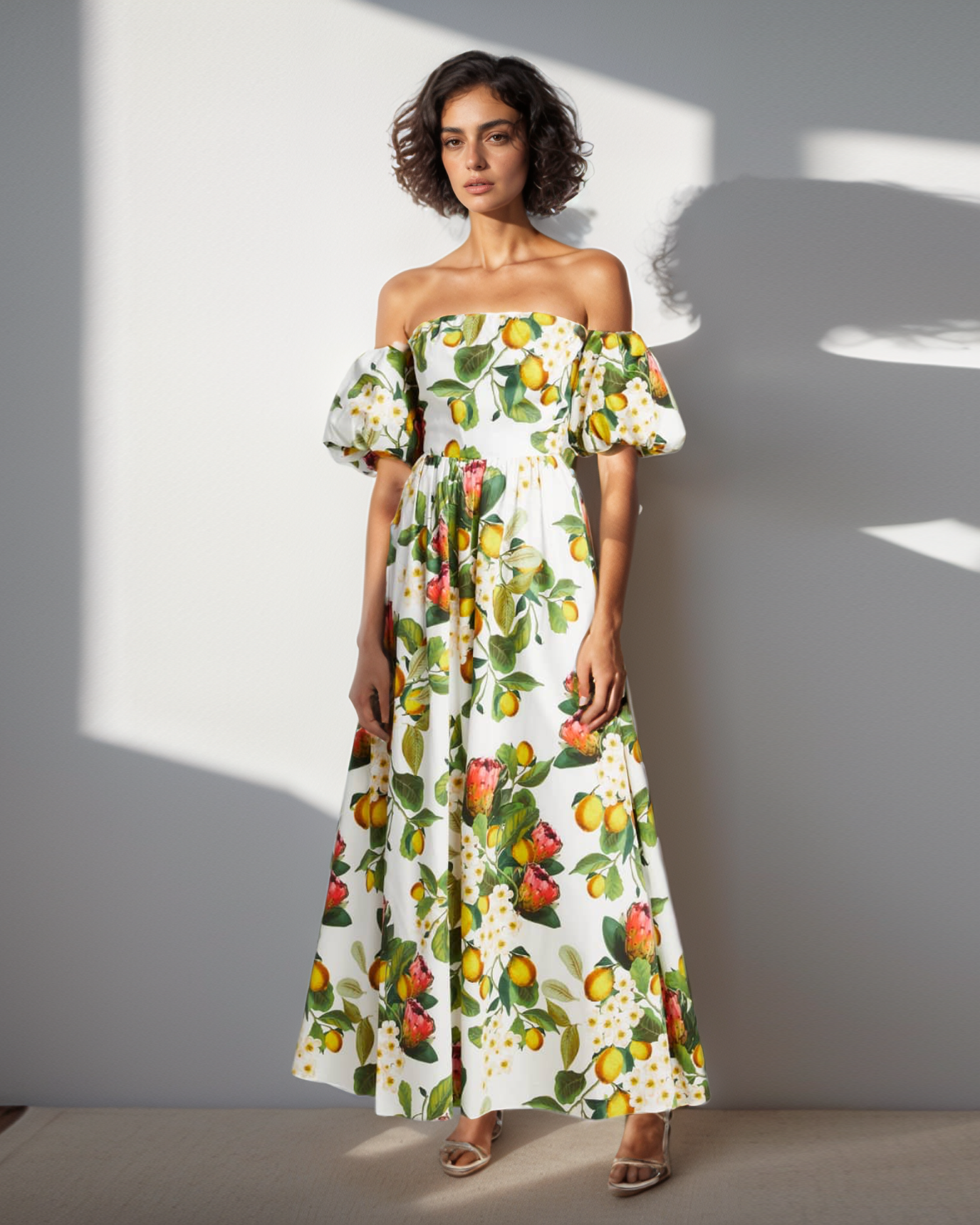Lemon Cold Shoulder Maxi
