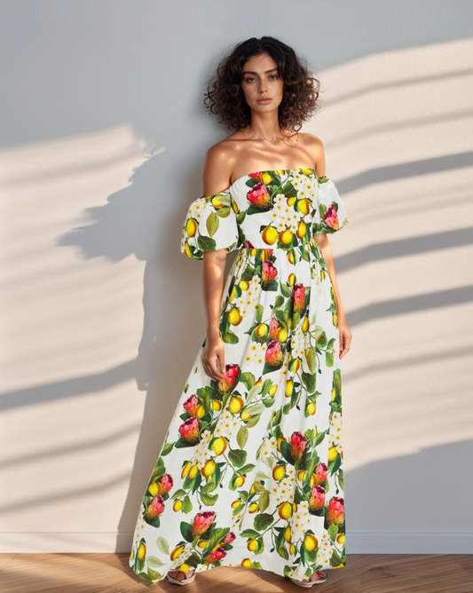Lemon Cold Shoulder Maxi