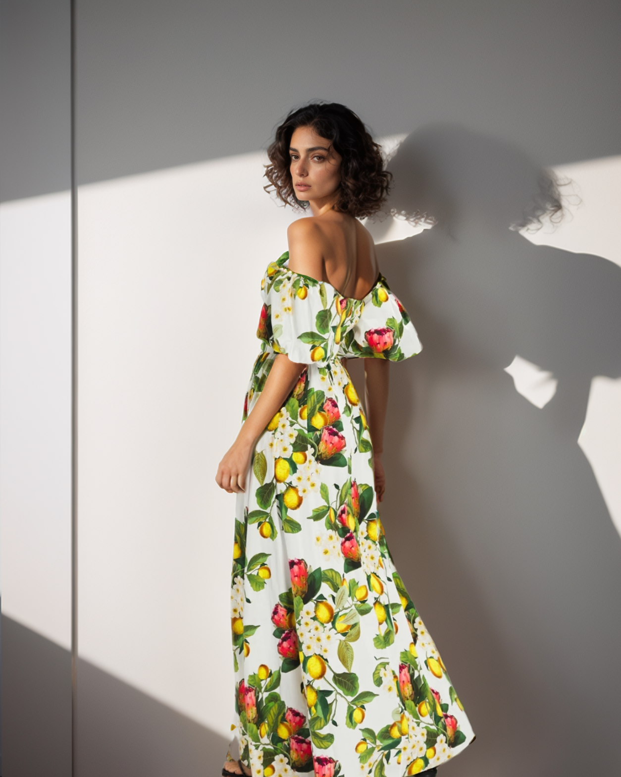 Lemon Cold Shoulder Maxi