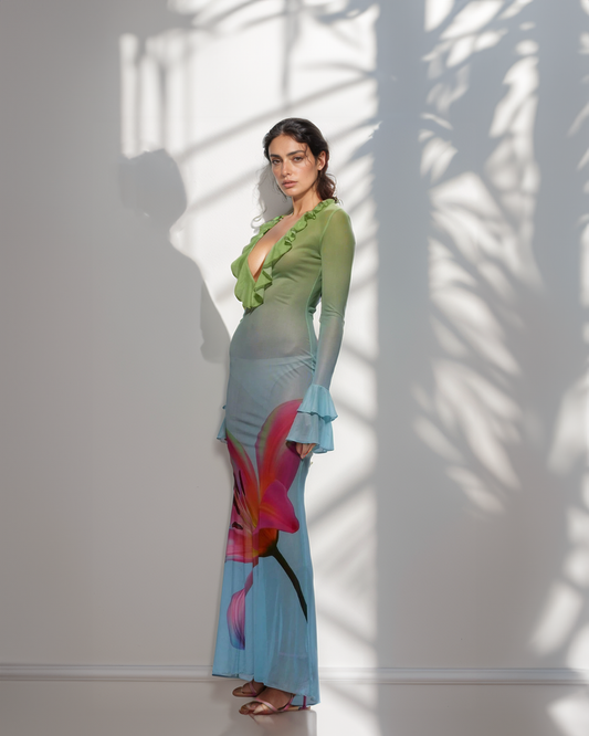 Green Blue Flower Cover Up